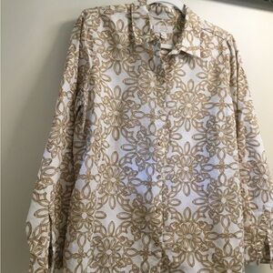 Charter Club Tan Paisley Blouse Lightweight Cotton Blend